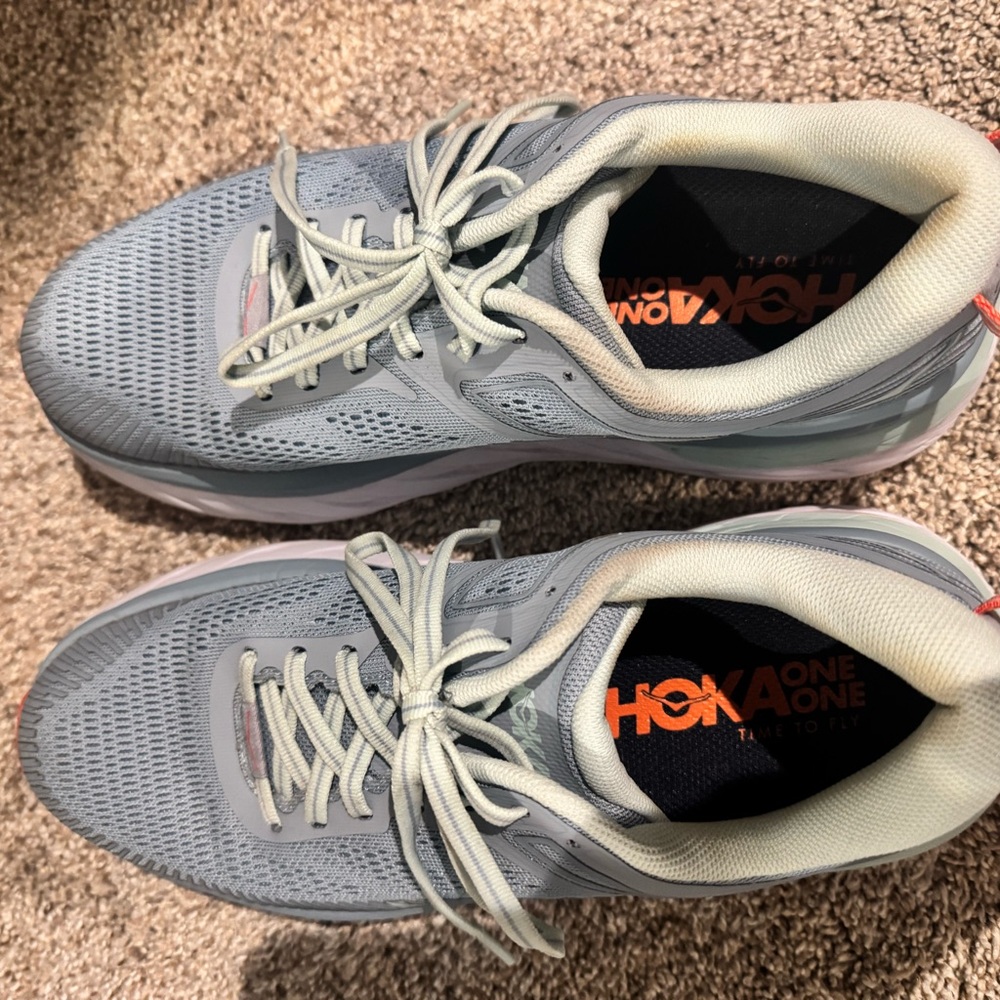 Hoka Women's Athletic Shoes in light blue and coral - Picture 3 of 6